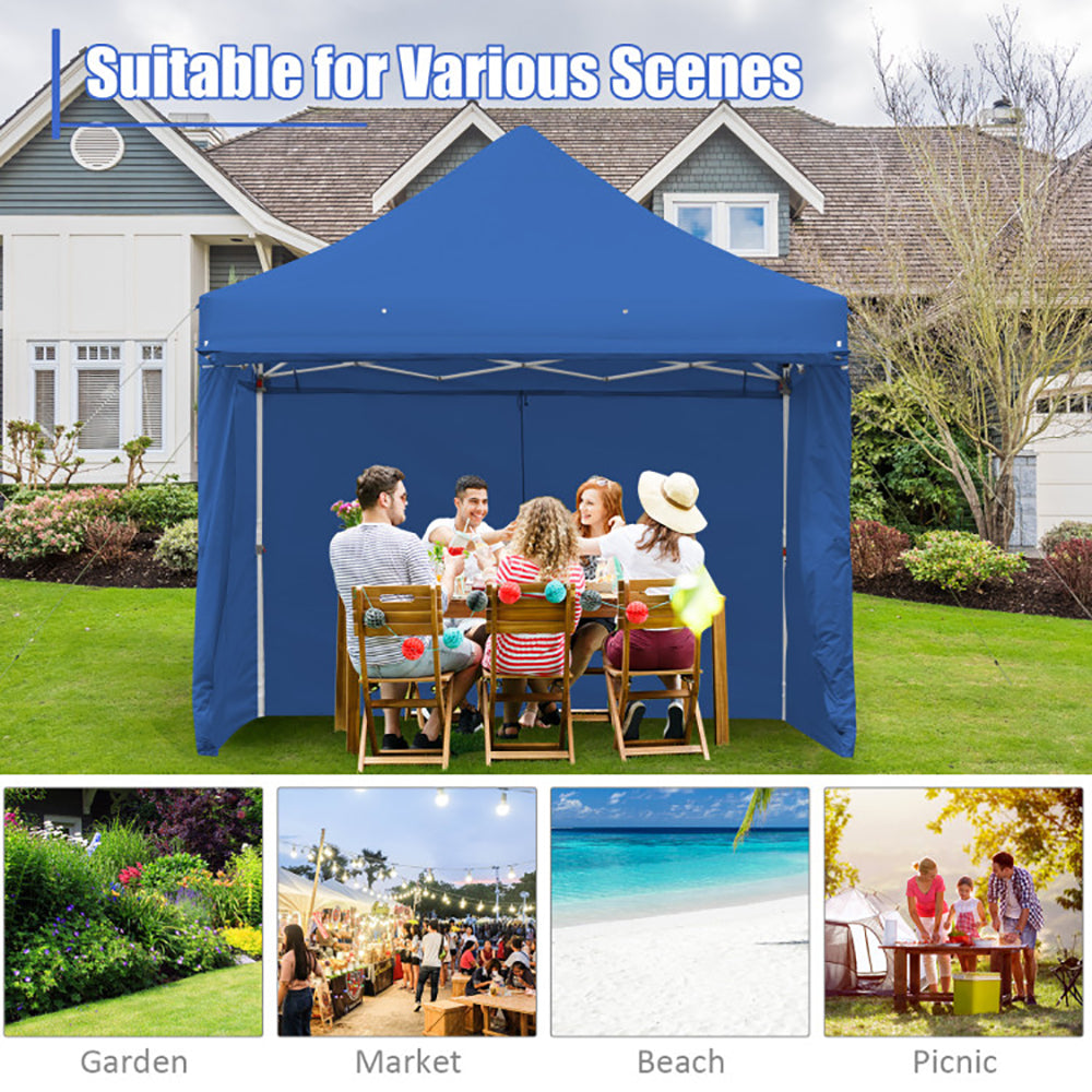 Hommoo 10 x 10 Feet Pop-up Gazebo with 5 Removable Zippered Sidewalls and Extended Awning-Blue,for Outside Party Image 7