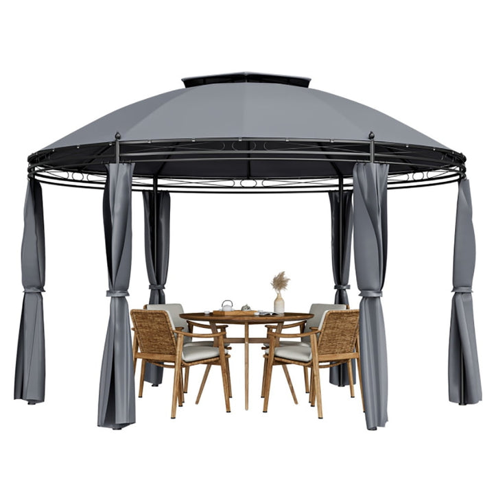 Hommoo 11.5 ft Outdoor Patio Round Dome Gazebo Canopy Shelter with Double Roof Steel-Gray,for Outside Party Waterproof Image 4