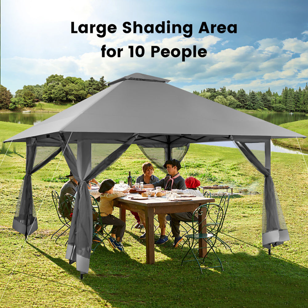 Hommoo 13 x 13 Feet Pop-up Instant Canopy Tent with Mesh Sidewall-Gray, Hardtop Roof for Garden,Backyard Shade Image 7