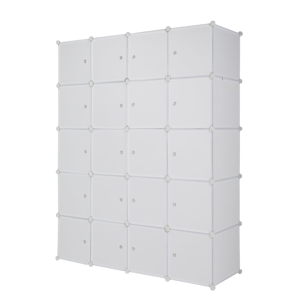 Hommoo Portable DIY 20 Cube Storage Organizer Clothes Wardrobe Cabinet with Doors and Shelves Image 1