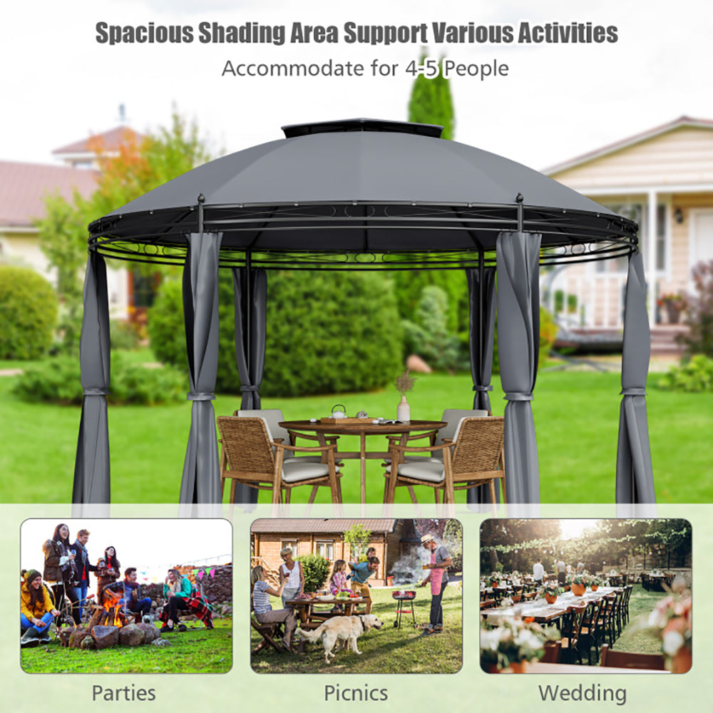 Hommoo 11.5 ft Outdoor Patio Round Dome Gazebo Canopy Shelter with Double Roof Steel-Gray,for Outside Party Waterproof Image 5