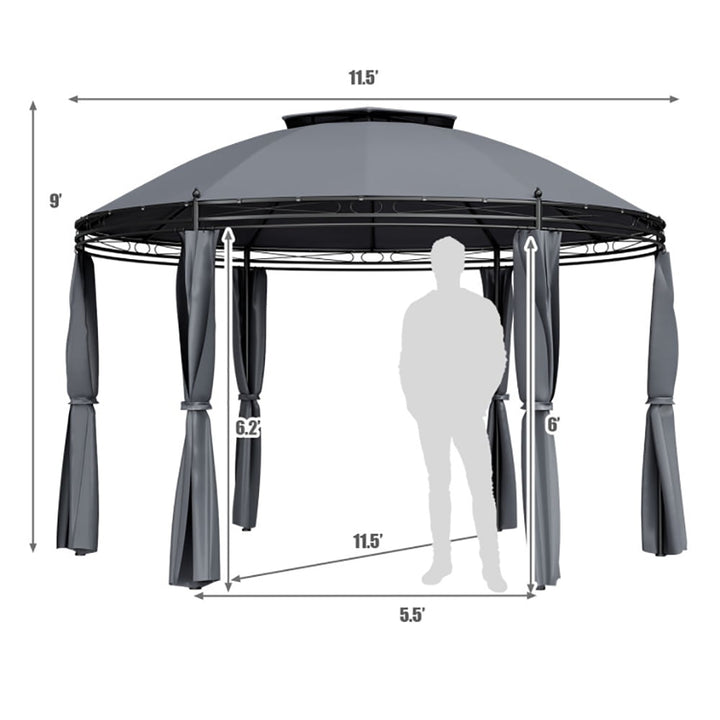 Hommoo 11.5 ft Outdoor Patio Round Dome Gazebo Canopy Shelter with Double Roof Steel-Gray,for Outside Party Waterproof Image 6