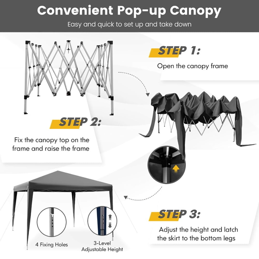 Hommoo 10 x 10 Feet Outdoor Pop-up Patio Canopy for Beach and Camp-Gray,for Outside Party Waterproof Tent Image 3