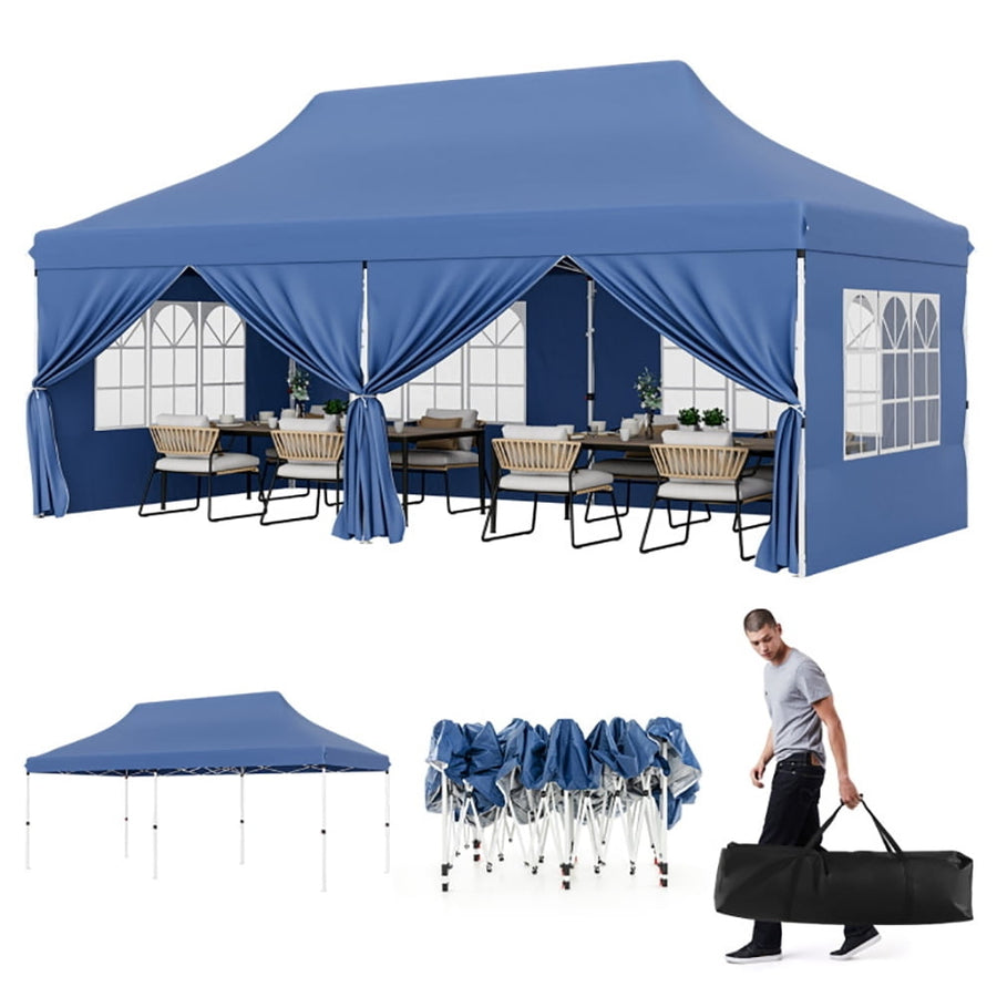 Hommoo 10 x 20 FT Pop up Canopy with 6 Sidewalls and Windows and Carrying Bag for Party Wedding Picnic-Blue Waterproof Image 1