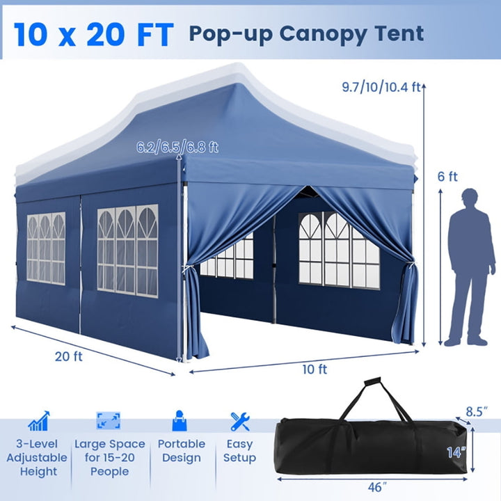 Hommoo 10 x 20 FT Pop up Canopy with 6 Sidewalls and Windows and Carrying Bag for Party Wedding Picnic-Blue Waterproof Image 2