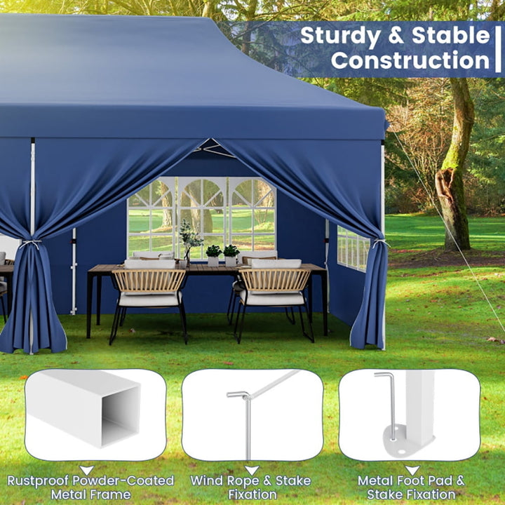 Hommoo 10 x 20 FT Pop up Canopy with 6 Sidewalls and Windows and Carrying Bag for Party Wedding Picnic-Blue Waterproof Image 3