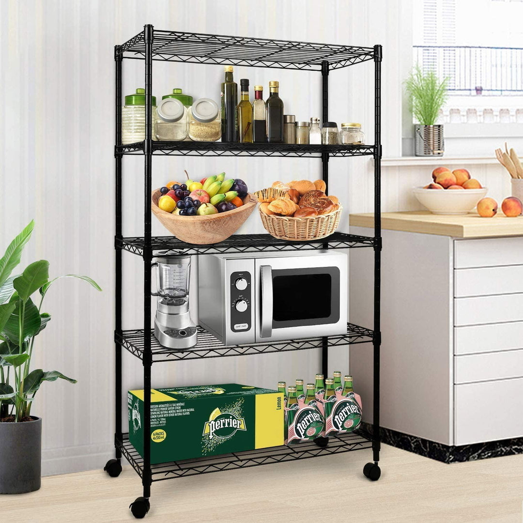 Hommoo Adjustable 5-Shelf Open Storage Utility Rack on Wheel Black Image 1