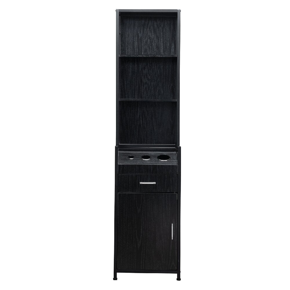 Hommoo Stylish Salon Station, P2 MDF, Tool Slots, Drawer and Shelves, 15.7"W x 70.9"H, Black Image 1