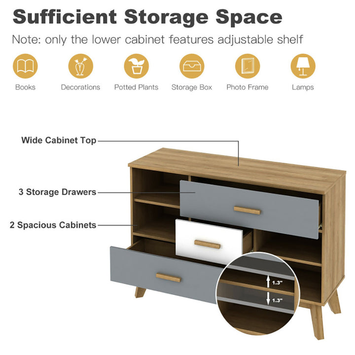 Hommoo Free-standing Storage Floor Cabinet with 2 Doors and 3 Drawers Image 6