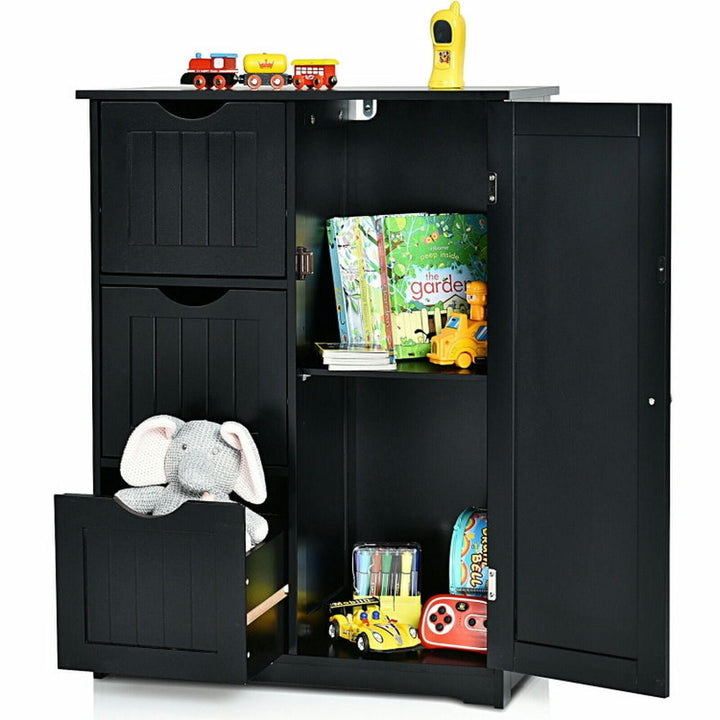 Hommoo Bathroom Floor Cabinet Side Storage Cabinet with 3 Drawers and 1 Cupboard-Black Image 4