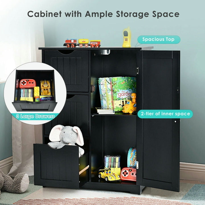 Hommoo Bathroom Floor Cabinet Side Storage Cabinet with 3 Drawers and 1 Cupboard-Black Image 6