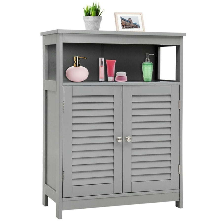 Hommoo Wood Freestanding Bathroom Storage Cabinet with Double Shutter Door-Gray Image 1