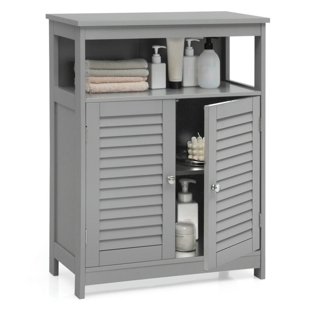 Hommoo Wood Freestanding Bathroom Storage Cabinet with Double Shutter Door-Gray Image 2