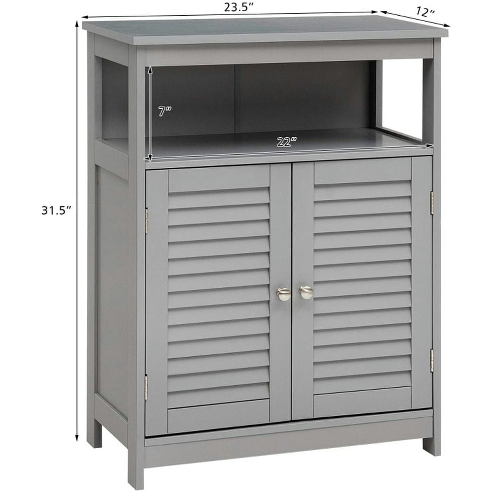 Hommoo Wood Freestanding Bathroom Storage Cabinet with Double Shutter Door-Gray Image 3