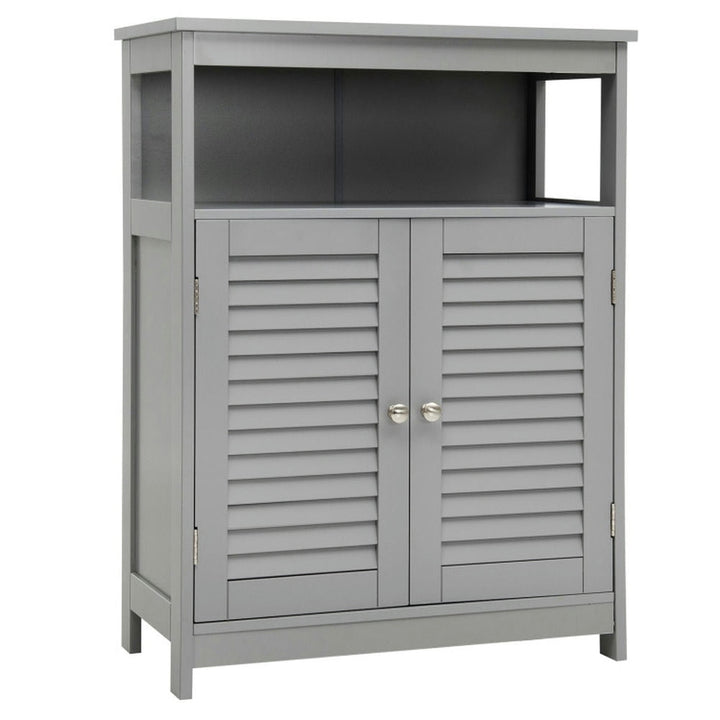 Hommoo Wood Freestanding Bathroom Storage Cabinet with Double Shutter Door-Gray Image 7