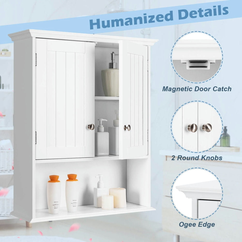 Hommoo Wall Mount Bathroom Cabinet Storage Organizer with Doors and Shelves-White, Wall Cabinet for Bathroom Laundry Image 2