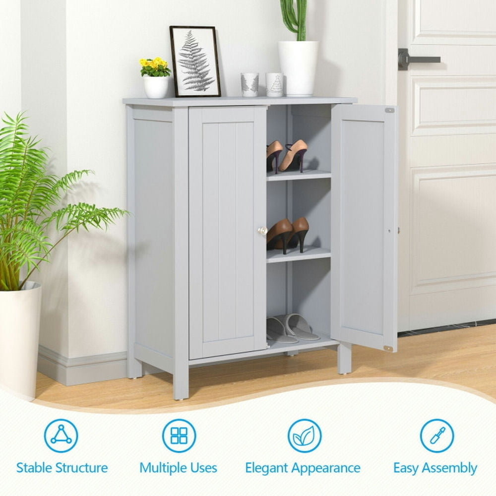 Hommoo 2-Door Bathroom Floor Storage Cabinet Space Saver Organizer-Gray, Bathroom Cabinets for Entryway Storage, Home Image 3