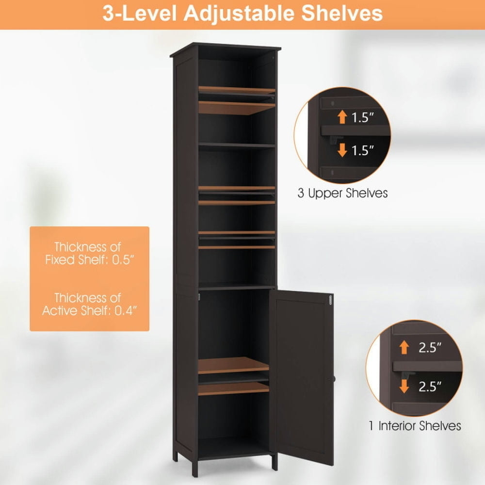 Hommoo 72 Inches Free Standing Tall Floor Bathroom Storage Cabinet-Brown, Bathroom Cabinets for Entryway Storage, Home Image 2