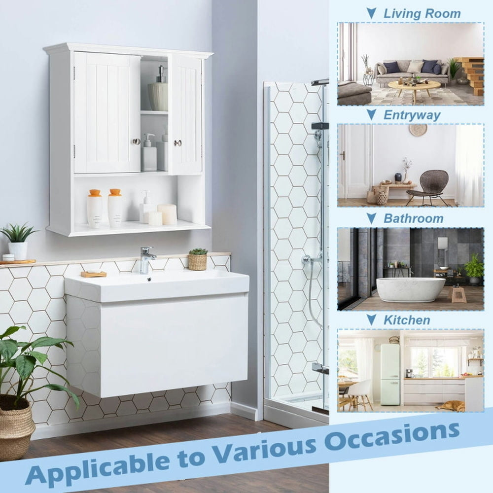 Hommoo Wall Mount Bathroom Cabinet Storage Organizer with Doors and Shelves-White, Wall Cabinet for Bathroom Laundry Image 6