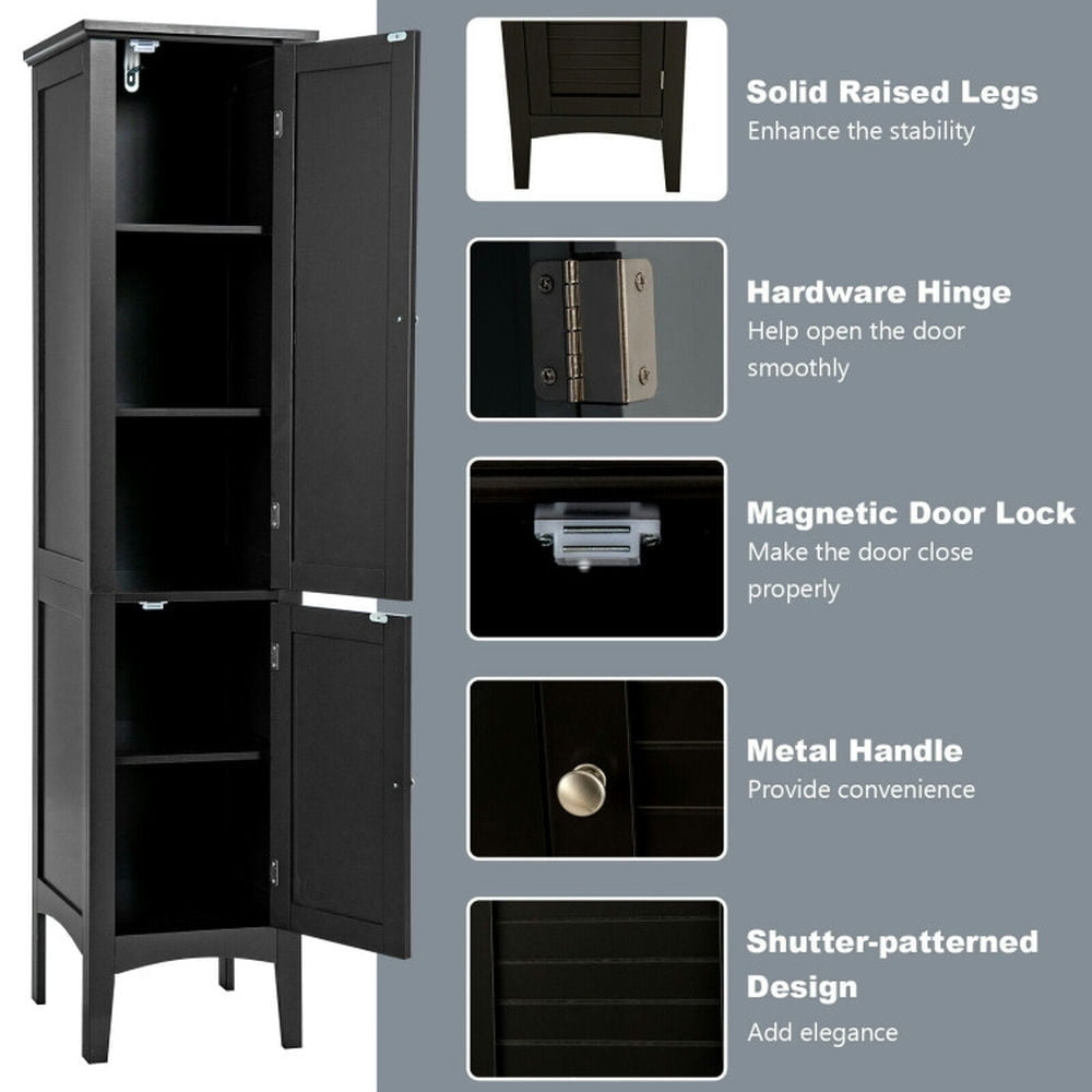 Hommoo Freestanding Bathroom Storage Cabinet for Kitchen and Living Room-Black Image 4