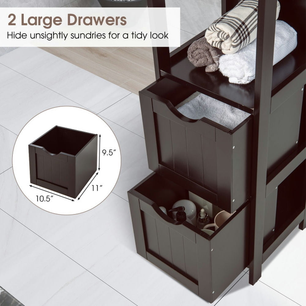 Hommoo Wooden Bathroom Floor Cabinet with Removable Drawers-Brown, Bathroom Cabinets for Entryway Storage, Home Office Image 5