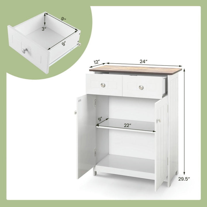 Hommoo Freestanding Bathroom Floor Cabinet Storage Organizer with 2 Drawers-White Image 3