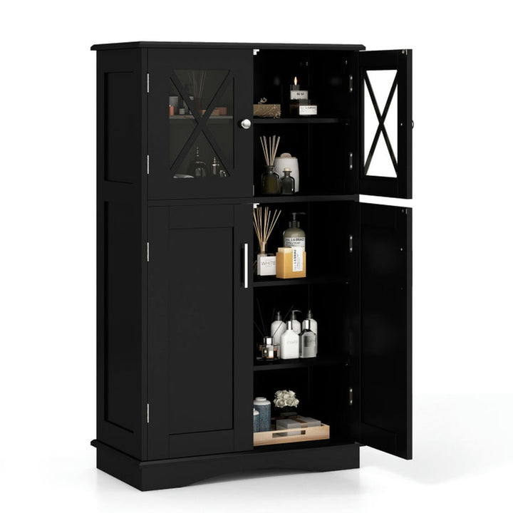 Hommoo 4 Doors Freeestanding Bathroom Floor Cabinet with Adjustable Shelves-Black Image 1