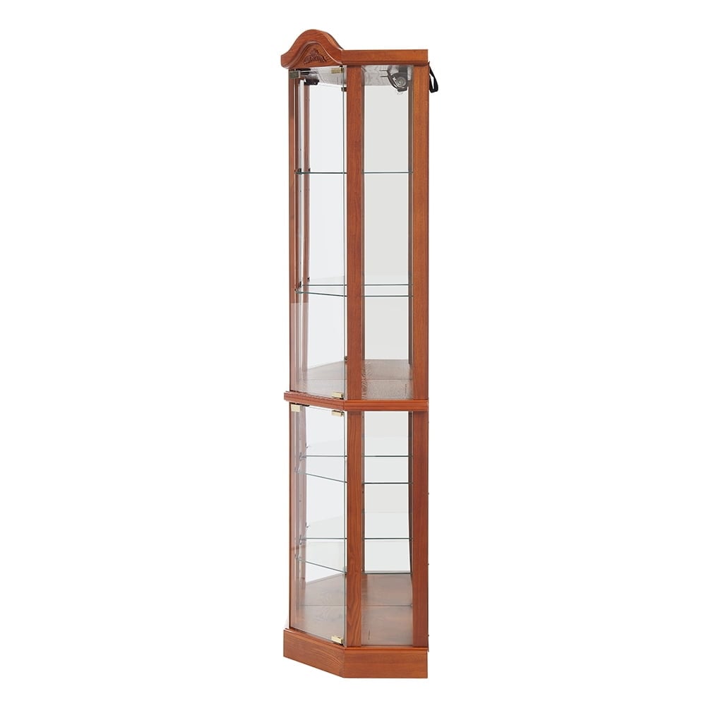 Hommoo Glass Cabinet Lighted Corner Cabinet, Oak Finish, Push-to-Open Door, Large Capacity, 16.73"L x 16.73"W x 71.93"H Image 3