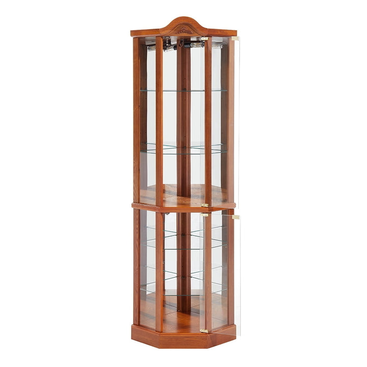 Hommoo Glass Cabinet Lighted Corner Cabinet, Oak Finish, Push-to-Open Door, Large Capacity, 16.73"L x 16.73"W x 71.93"H Image 6