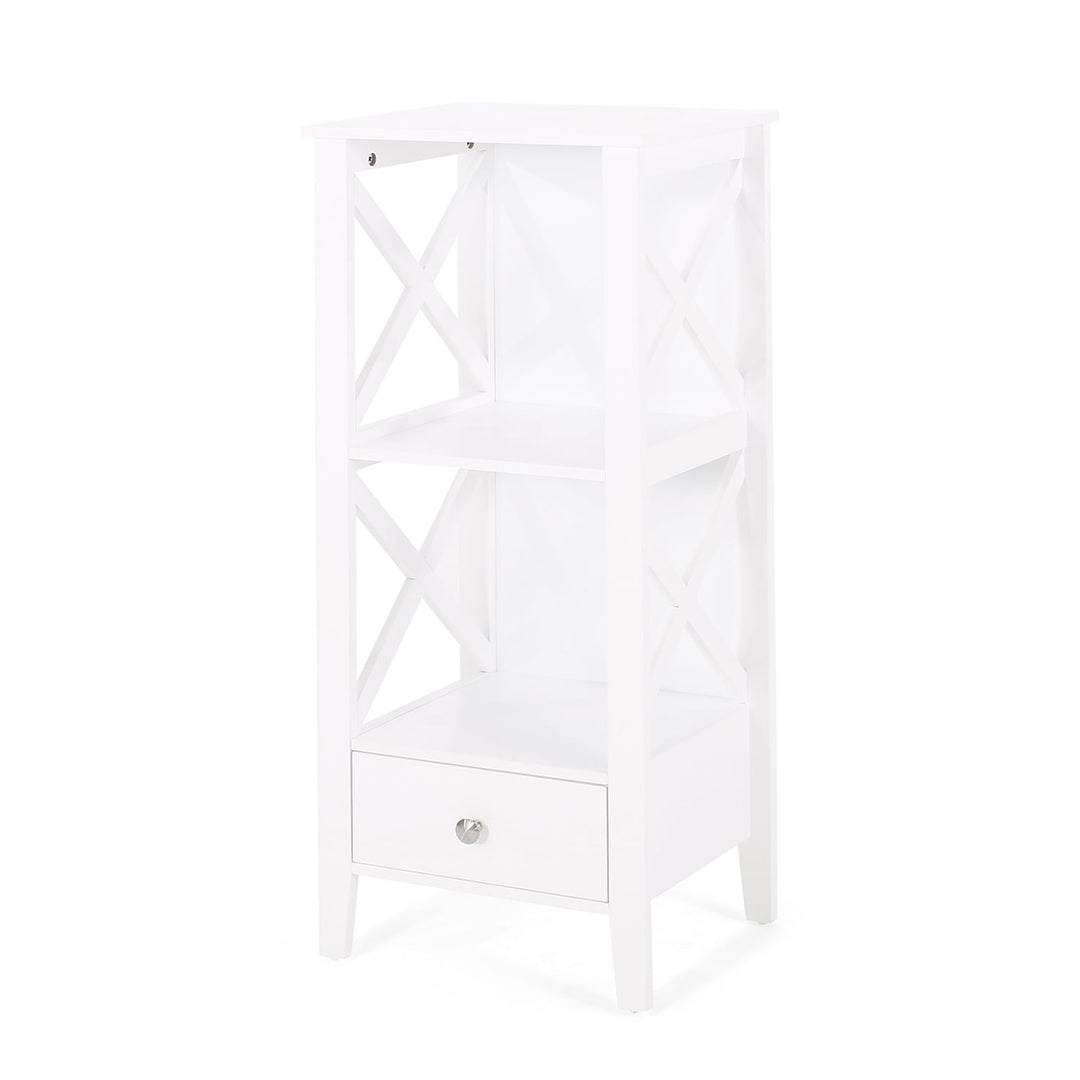 Hommoo Bathroom Floor Cabinet, Bathroom Organizer Rack Stand, Multifunctional Free-Standing Tower Rack (White, 1 Drawer) Image 3