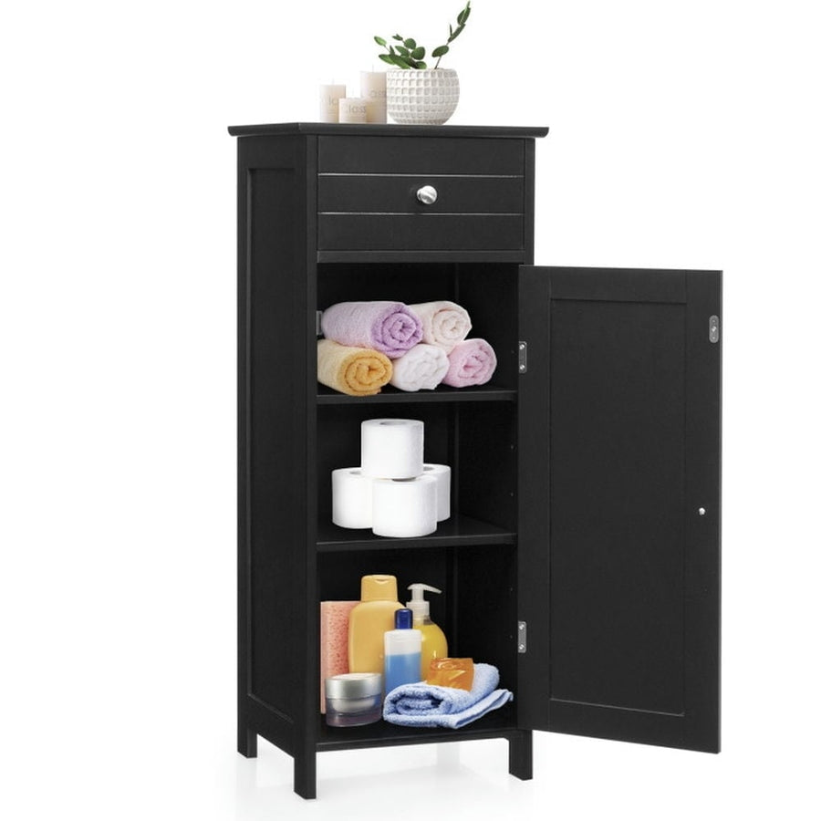 Hommoo Wooden Storage Free-Standing Floor Cabinet with Drawer and Shelf-Black, Bathroom Cabinets for Entryway Storage, Image 1