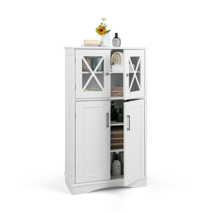 Hommoo 4 Doors Freeestanding Bathroom Floor Cabinet with Adjustable Shelves-White Image 1