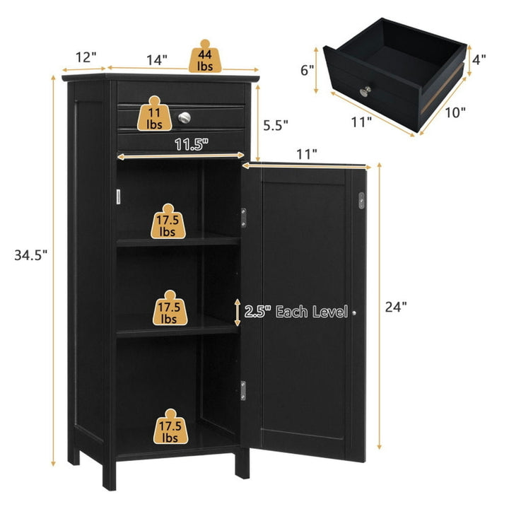 Hommoo Wooden Storage Free-Standing Floor Cabinet with Drawer and Shelf-Black, Bathroom Cabinets for Entryway Storage, Image 6