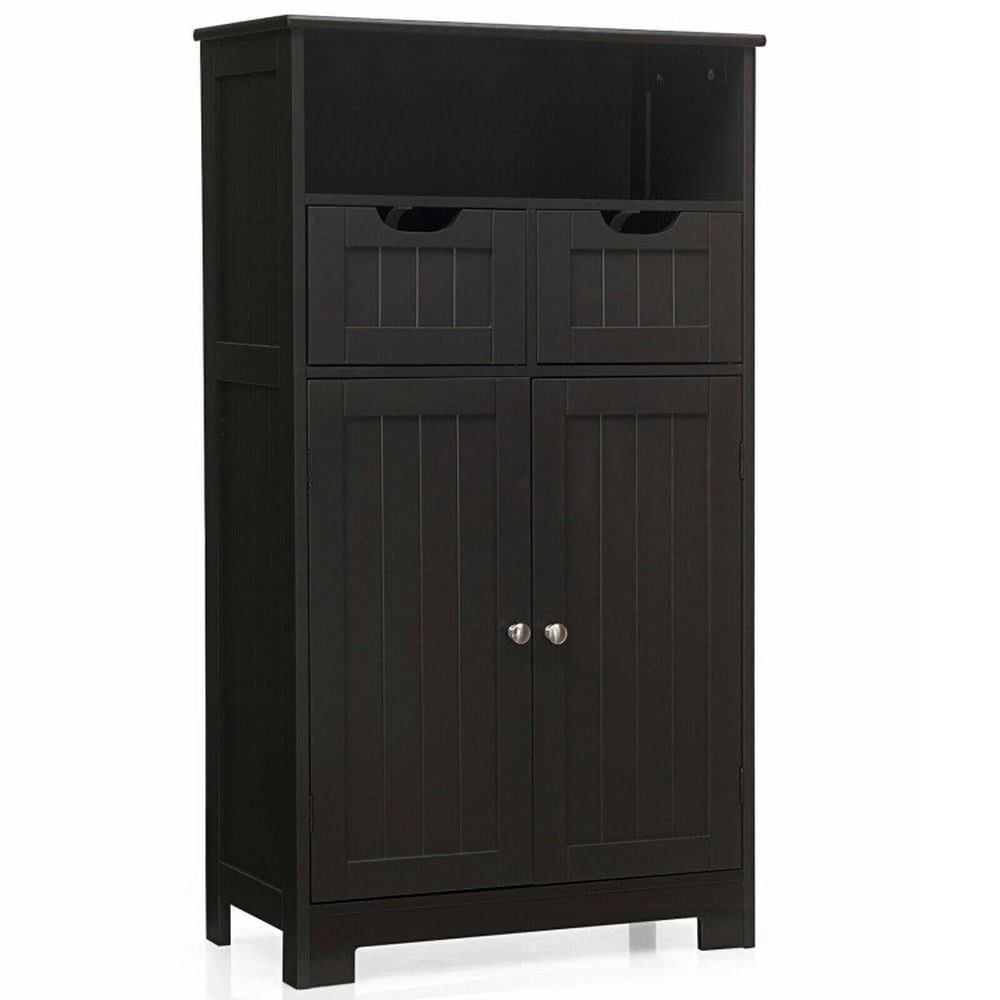 Hommoo Bathroom Wooden Side Cabinet with 2 Drawers and 2 Doors-Dark Brown, Bathroom Cabinets for Entryway Storage, Home Image 1