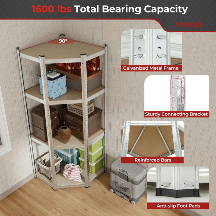 Hommoo Shelving Unit, Garage Storage Utility Rack,4-Tier Corner Shelving Unit Adjustable Garage Storage Utility Rack for Image 5