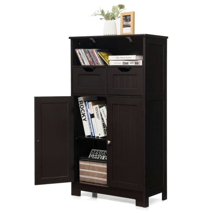 Hommoo Bathroom Wooden Side Cabinet with 2 Drawers and 2 Doors-Dark Brown, Bathroom Cabinets for Entryway Storage, Home Image 5