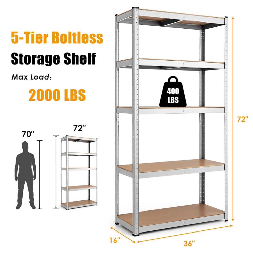 Hommoo Wire Rack, Storage Rack Shelving Units, 35.5 x 71 Inch Adjustable 5-Layer 2000 lbs Capacity Tool Shelf-Silver Image 2