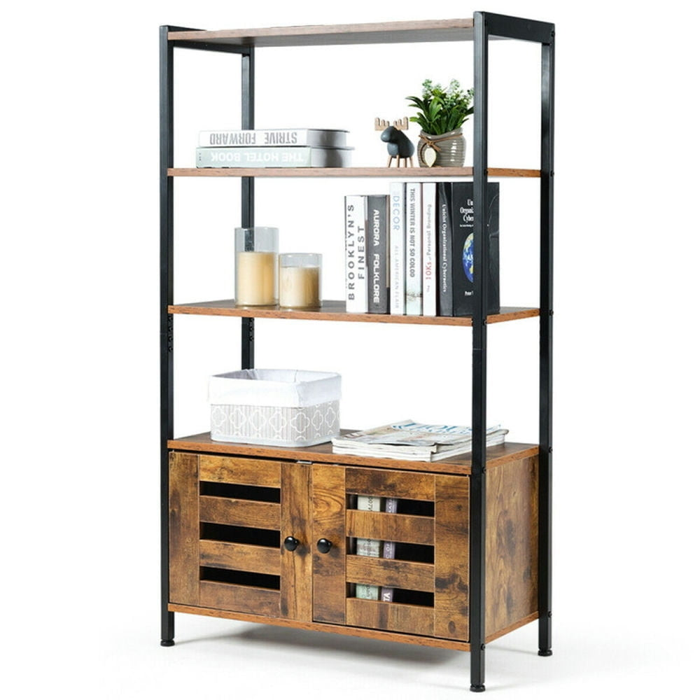 Hommoo Versatile Shelving Unit Bookcase,Bookcases,Bookshelves Corner Shelf,Industrial Storage Shelf with 2 Shutter Doors Image 5