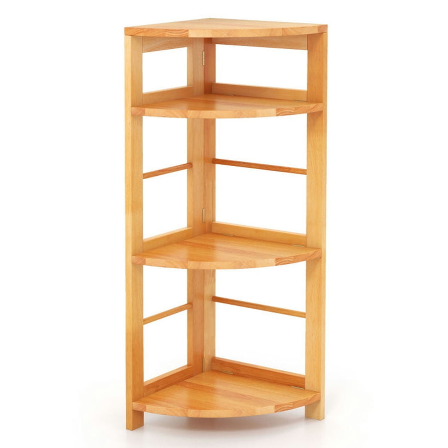 Hommoo 4-Tier Corner Shelf with Rubber Wood Frame and Anti-Toppling Kit Image 1