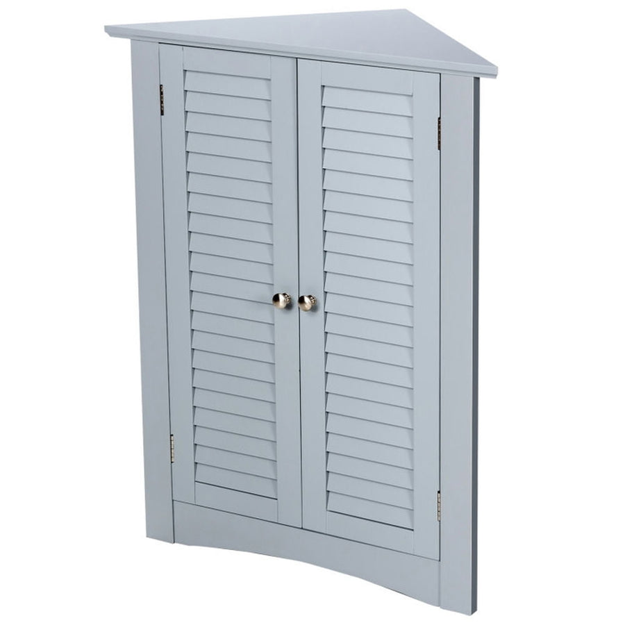 Hommoo Bathroom Corner Storage Freestanding Floor Cabinet with Shutter Door-Gray Image 1