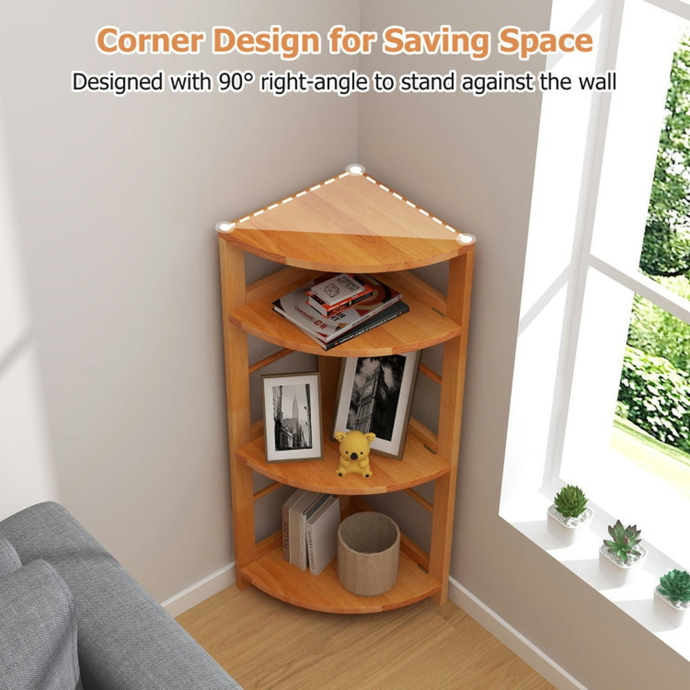 Hommoo 4-Tier Corner Shelf with Rubber Wood Frame and Anti-Toppling Kit Image 3