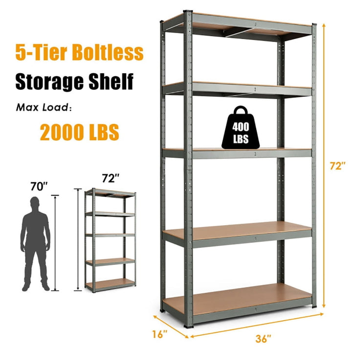 Hommoo Wire Rack, Storage Rack Shelving Units, 35.5 x 71 Inch Adjustable 5-Layer 2000 lbs Capacity Tool Shelf -Gray Image 2