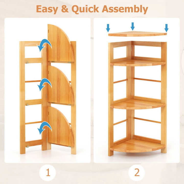 Hommoo 4-Tier Corner Shelf with Rubber Wood Frame and Anti-Toppling Kit Image 5