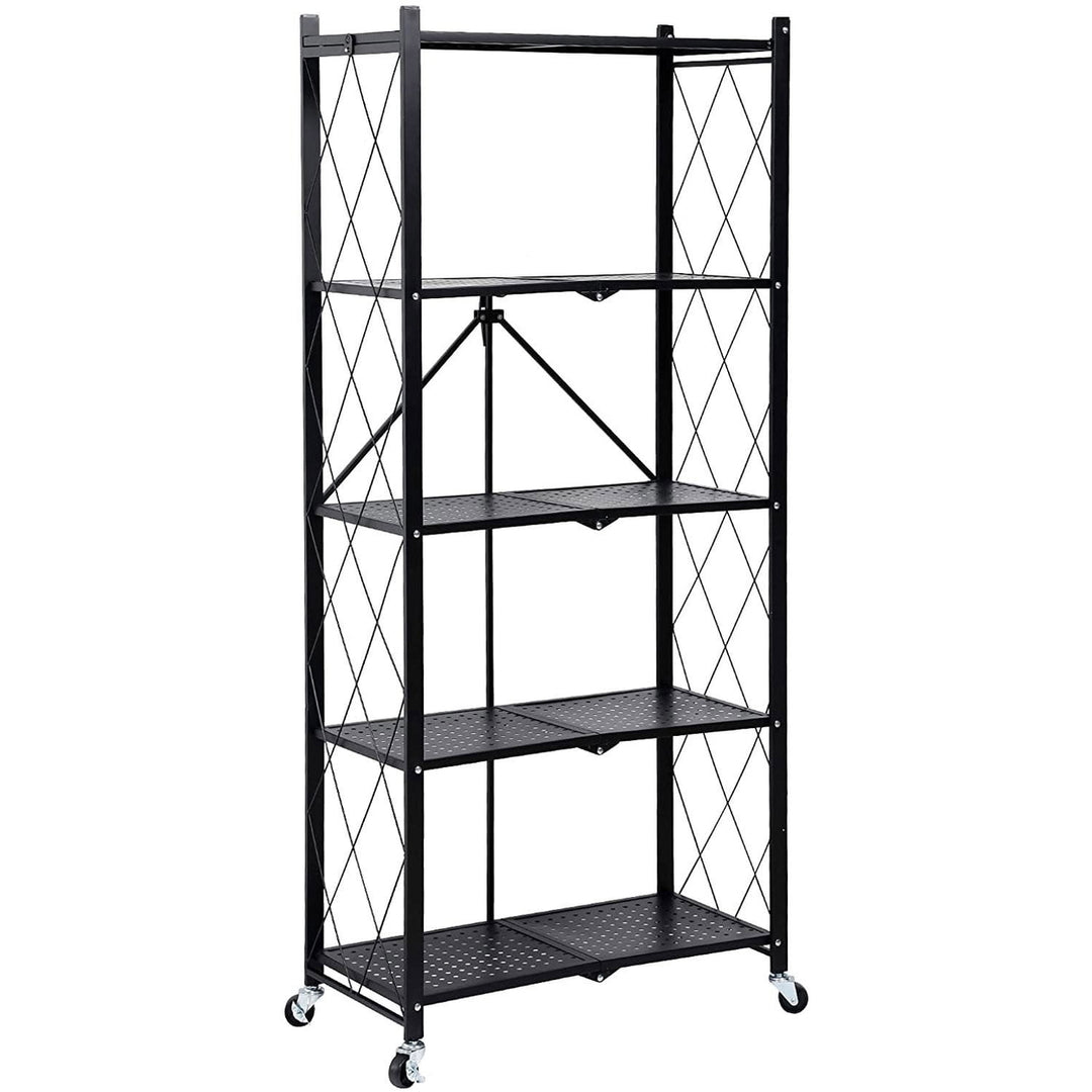 Hommoo Foldable Kitchen 5-Shelf Utility Organizer on Wheels Black Image 1