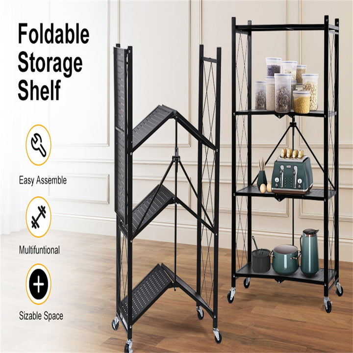 Hommoo 4-Tier Foldable Metal Shelving Units Storage Shelves with Wheels, Holds up to 1000 lbs Capacity Image 4