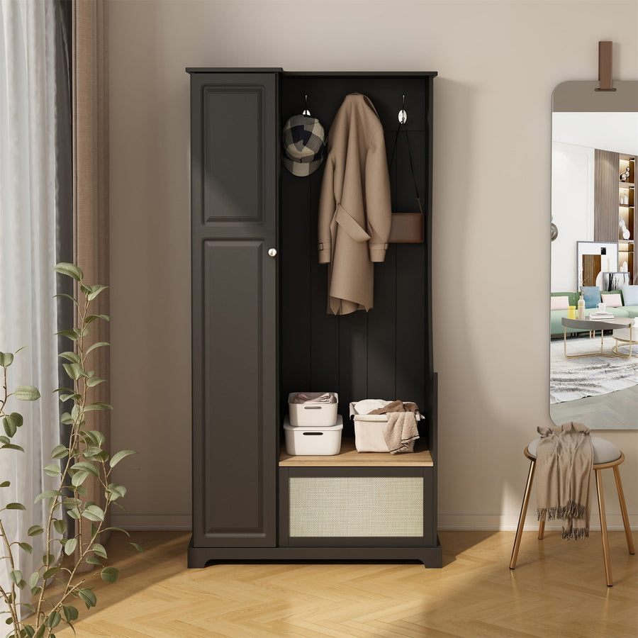 Hommoo 1 Door Closet, Accent Storage Cabinet Suitable for Living Room, Entryway, Bedroom, Black Image 1