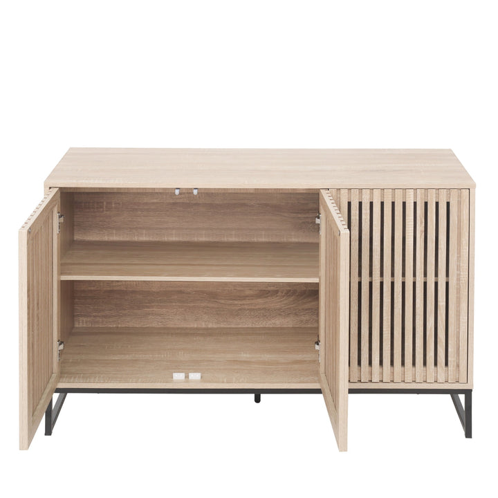 Hommoo Sideboard Cabinet, Accent Storage Cabinet, 3 Door Cabinet Suitable for Living Room, Natural Image 2