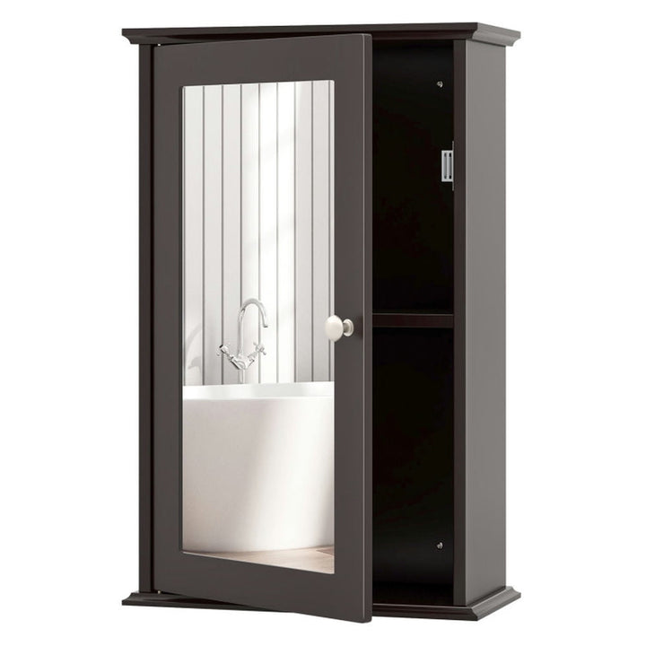 Hommoo Bathroom Wall Cabinet with Single Mirror Door-Brown, Wall Cabinet for Bathroom Laundry Room Kitchen Image 1