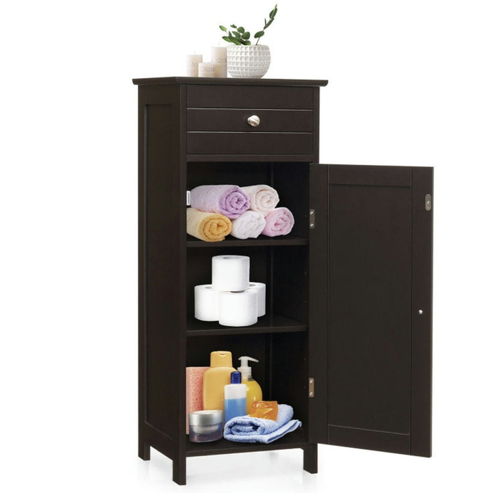 Hommoo Wooden Storage Free-Standing Floor Cabinet with Drawer and Shelf-Brown, Bathroom Cabinets for Entryway Storage, Image 1