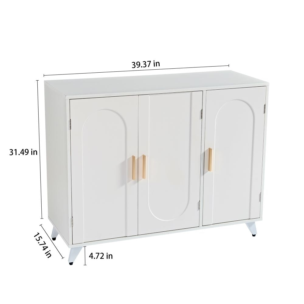 Hommoo Stylish 3-Door Storage, Gold and White Design, Functional and Decorative Image 6